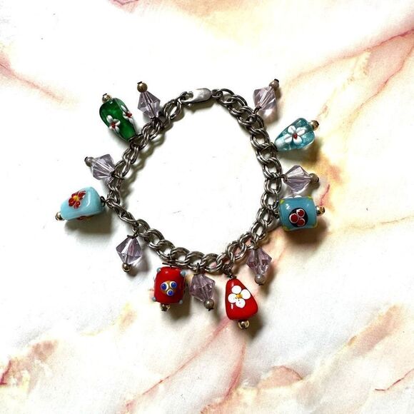 Sterling silver colorful beaded bracelet - Picture 1 of 7